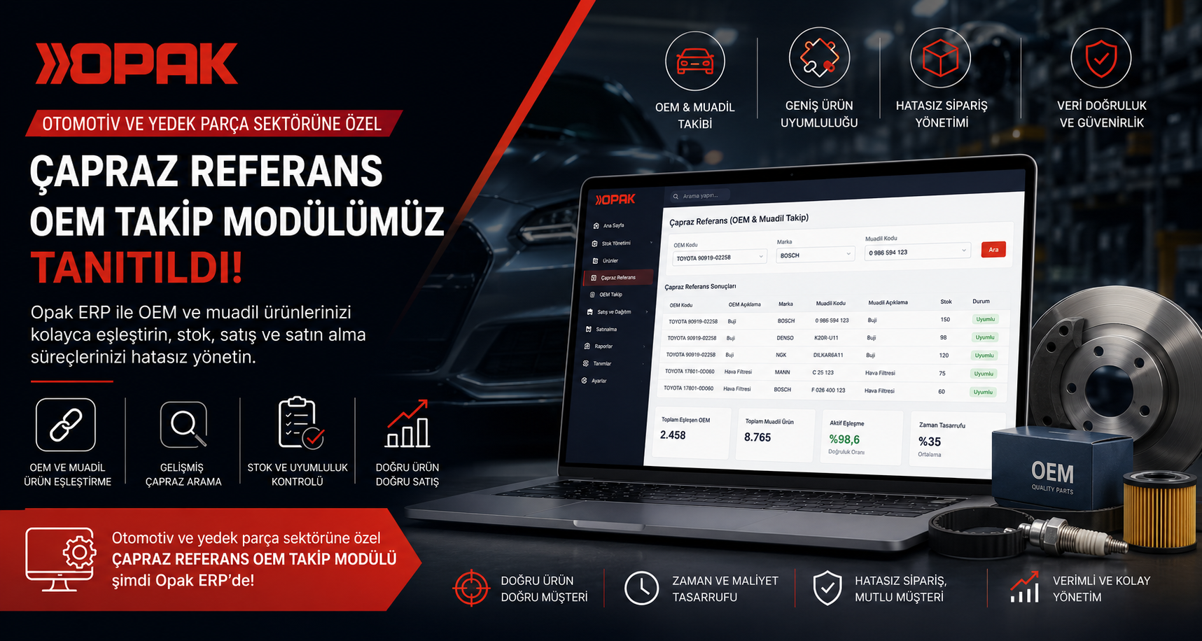 Otomotiv ve Yedek Parça Sektörüne Özel: Çapraz Referans (OEM) Takip Modülümüz Tanıtıldı